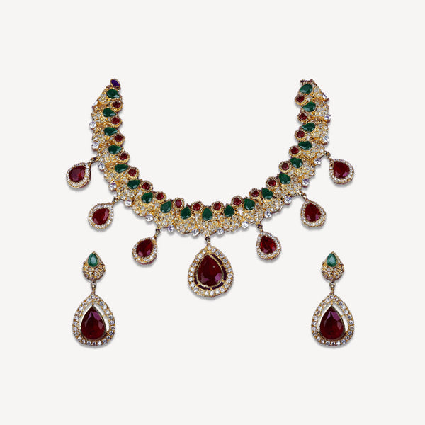 Vibrant Red & Green Stones Necklace